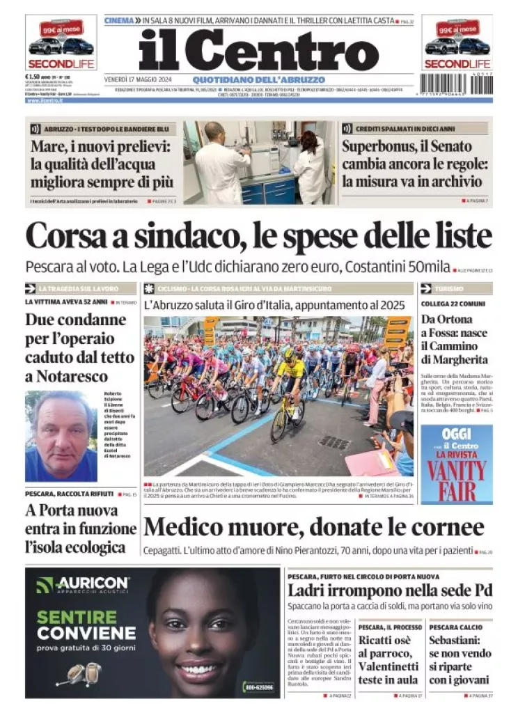 Prima-pagina-il centro-oggi-edizione-del-2024-05-17